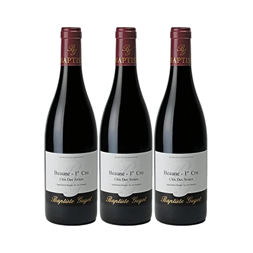 Beaune 1er Cru Clos des Avaux Rouge 2018 - Domaine Baptiste Guyot - Vin AOC Rouge de Bourgogne - Lot de 3x75cl - Cépage Pinot Noir Cover