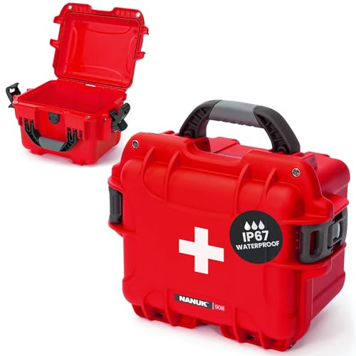 Image of NANUK 908 Waterproof First Aid Box Empty - Durable, Medical First Aid Organizer Case, IP67-Rated, Dustproof, Impact-Resistant, and Floats (9.5 inch x 7.5 inch x 7.5 inch) - Red