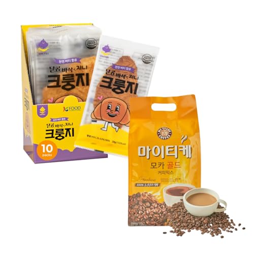 Korean Food Flat Croissant Snack Crungzee (Pack of 10) and Mocha Gold Coffee Mix 100T | MY TYCHE