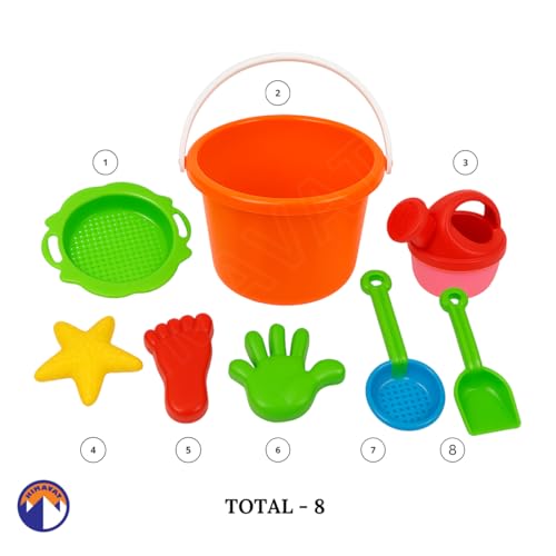 Image of HIMAVAT 8-Piece Beach Sand Toy Set for Kids - Colorful Bucket, Shovel, Molds & Watering Can - Durable Plastic Toys for Toddlers - Perfect for Beach, Sandbox, Outdoor Play
