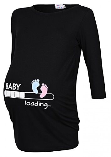 Happy Mama. Woman's Maternity Baby Loading Feet Funny Print T-Shirt Top. 549p (Black, UK 12/14, L)