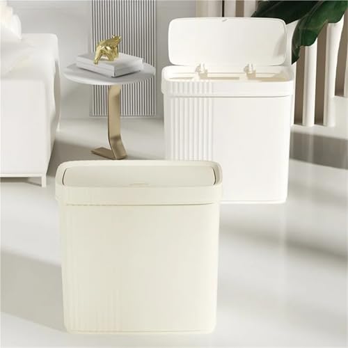 Cesta de basura beige para sala de estar y dormitorio con tapa 3