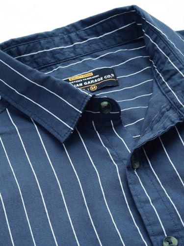 Image of The Indian Garage Co Men Regular Fit Striped Full Sleeves Cutaway Collar Casual Shirt