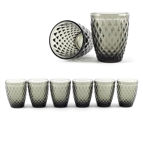 Hanseküche Set di 6 bicchieri da 300 ml | bicchieri grigi di alta qualità | bicchieri per acqua, succhi di frutta, bicchieri da cucina colorati | lavabili in lavastoviglie in vetro per acqua, design