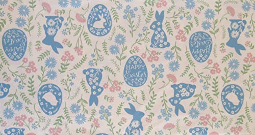 Mainstream Happy Easter Bunnies And Chicks Among Spring Flowers Vinyl Flannel Back Tablecloth (60'' Round), Multi #TOP2