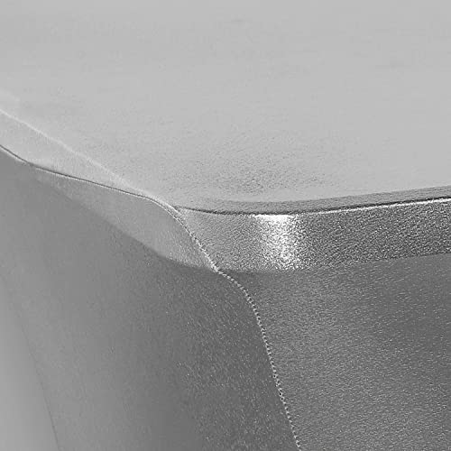 Obstal 6Ft Stretch Spandex Table Cover For Standard Folding Tables - Universal Rectangular Fitted Tablecloth Protector For Wedding, Banquet, Party Stamping Silver, 72 Length X 30 Width X 30Height Inch #TOP1