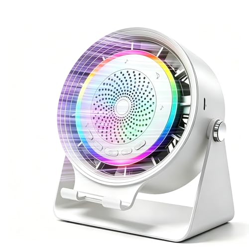 Gifts for Men Women, Wireless Bluetooth Speaker with Phone Stand, Desk Fans & RGB Lights, HD Sound Anti-Slip Base, Rechargeable (5000mAh), 360° Adjustable Phone Holder Cool Gadgets Birthday Gift