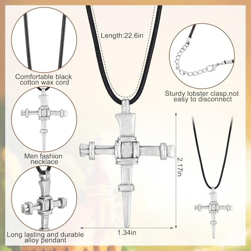 Kigeli 12 Pcs Nail Cross Necklace for Men Christian Jewelry Jesus Cross Pendant Gifts Bulk Christmas Faith Necklace Religious Gifts2