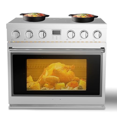 30'' Electric Range Oven with 4 Heating Elements Cooktop, Professional Convection Oven, 4.8 cu. ft Capacity, in Stainless Steel, Clock, Smooth Glass Top