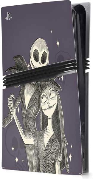 Skinit Decal Gaming Skin Compatible with PS5 Pro Console - Officially Licensed Disney The Nightmare Before Christmas Jack and Sally Art Design