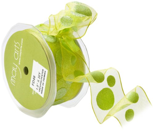 May Arts 1-1/2-Inch Wide Ribbon, Parrot Green Glitter Dots