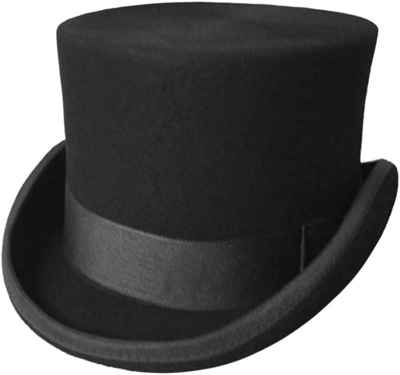 Men's 100% Wool Top Hat Satin Lined Party Dress Hats Derby Black Hat