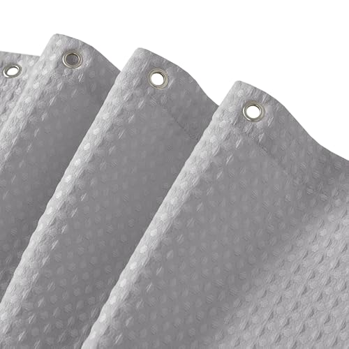 Madison Park Shower Curtain Waffle Weave, Vibrant Dyed, Waffle Shower Curtain 3M Scotchgard Moisture Management, Farmhouse Extra Long Shower Curtains for Bathroom, Extra Long: 72"x84" Grey by Madison Park - Used condition - US$11.98