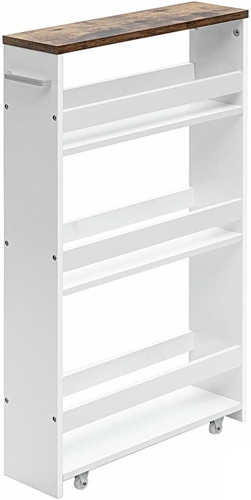 4-Layer Rolling -Thin Practical Storage Cart Tower Kitchen Storage Box Handle White Storage Cart