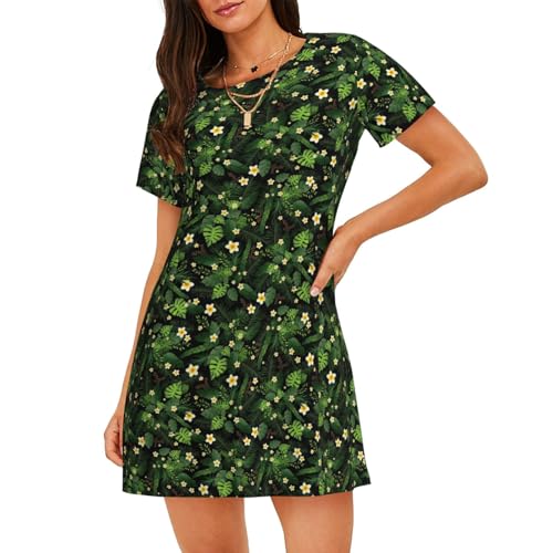 Chemise de nuit manches courtes pour femme à imprimé hawaïen en tissu léger