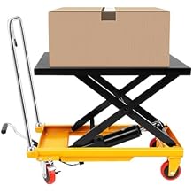 Hydraulic Scissor Lift Table, 500lbs Capacity Single Scissor Hydraulic Lift Table Cart Elevating Hydraulic Cart with 4 Wheels, Manual Hydraulic Scissor Cart for Material Handling