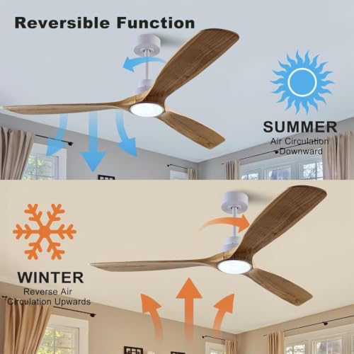 Image of QUTWOB 60 inch Wood Ceiling Fan with Light, Reversible DC Motor, Remote Control