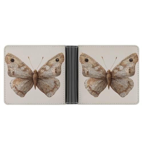 Cute Vintage Neutral Brown Butterfly Soft PU Leather Bifold Wallet, Coin Purse Credit Pass Case, Durable Card-Holder Slim Billfold for Men Woman Money Storage3