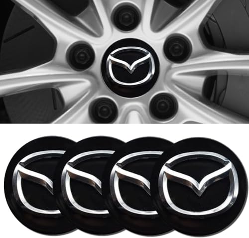 Coche Tapacubos Centrales Resistentes Agua Antioxidantes Duraderos con Logotipos Protectores Accesorios for Mazda CX-5 CX-7 CX-8 M6 MX5 RX7 RX8 A8 CX9 X MX 56MM,Black