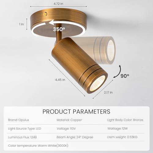 Image of 12W LED Dimmable Brass Wired Ceiling Spotlight Indoor - Solid Copper