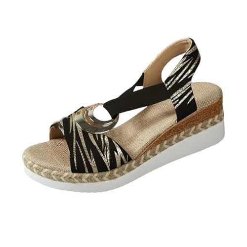 Women's Leather Platform Wedge Orthopedic Sandals, Summer Buckle Ankle Strap Casual Walking Shoes Comfortable Sandals