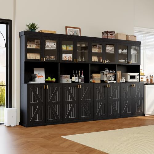71" Tall Modular Pantry Cabinet Set of 4, Modern Kitchen Hutch, Black 2A2B