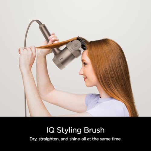 Shark HD120BRN Blow Dryer HyperAIR Fast-Drying with IQ 2-in-1 Concentrator, Styling Brush, and Curl-Defining Deep Diffuser Attachments, Ionic, No Heat Damage, for All Hair Types, Stone