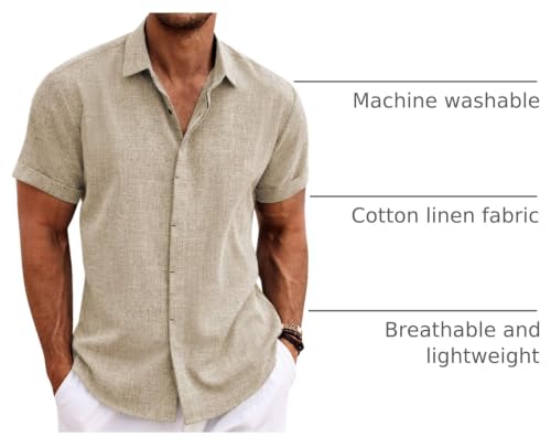 Image of COOFANDY Men's Linen Shirts Short Sleeve Casual Shirts Button Down Shirt for Men Beach Summer Wedding Shirt