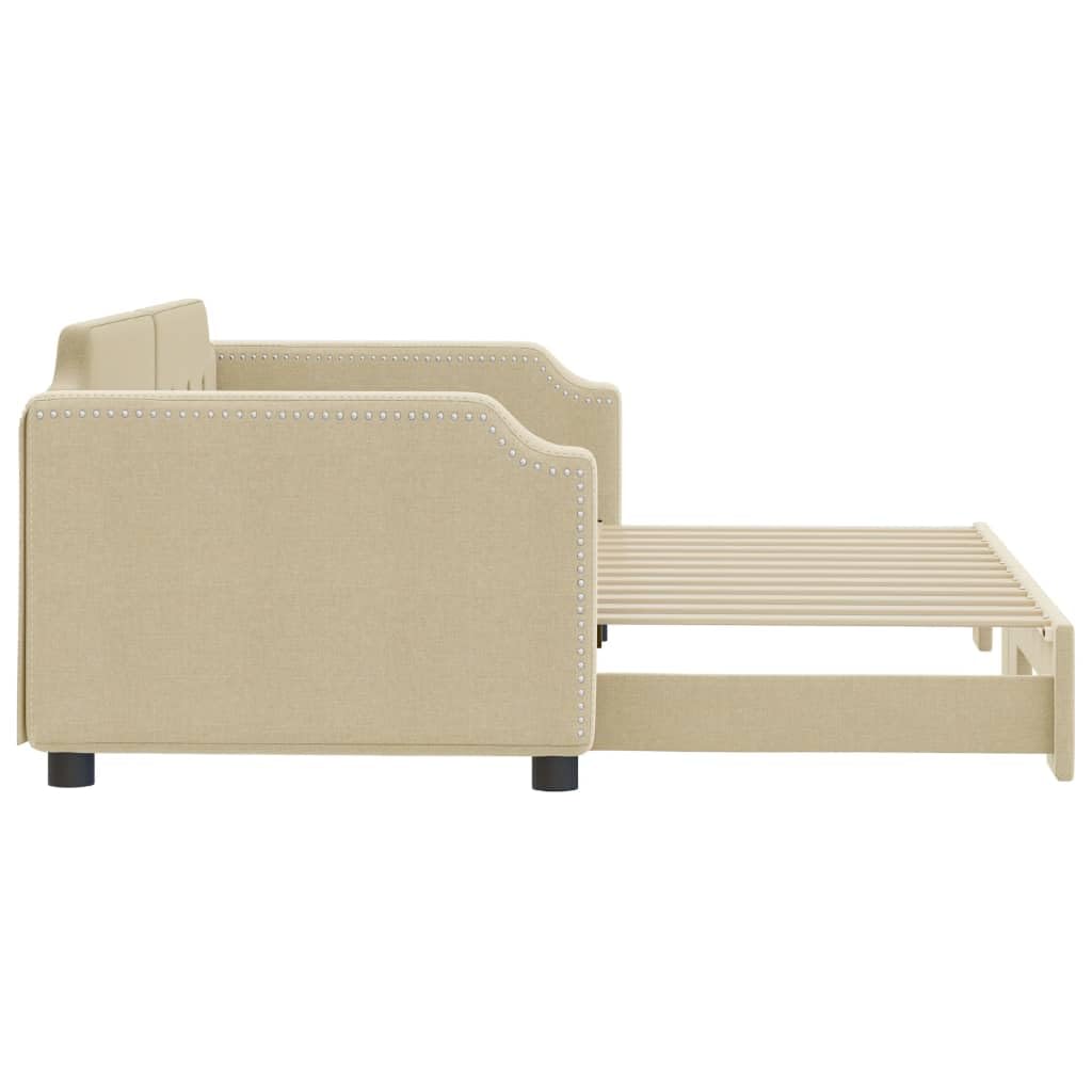 Letto da giorno estensibile in tessuto color crema, 90 x 200 cm, con rete a doghe, telaio in legno massiccio, divano letto imbottito per camera degli ospiti, salvaspazio e confortevole