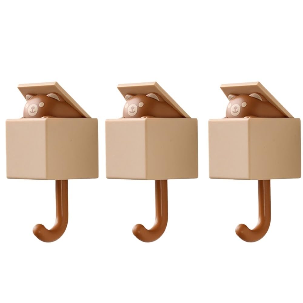 Dazhua Brown-3Pcs 3Pcs Cute Cartoon Cat Self-Adhesive Wall Hooks - Animal Shape Door Hanger For Keys, Umbrellas, Towels And Hats(Brown-3Pcs)