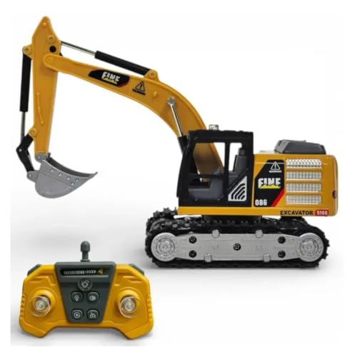 Image of RC JCB Construction Vehicle with Realistic Digging Arm Lights & Sound 360 Rotating Engineering Truck, Rechargeable RC Digger Toy Gift for Boys (JCB Metal RC)