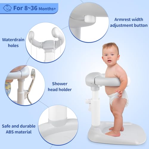 Image of Baby Shower Stand, Adjustable Anti-Slip Baby Shower Standing Support, Soporte para Banera de Bebe, Ideal Gift for Infants 8-36 Months (Grey)