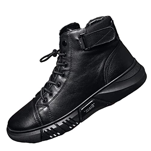 Dimleen Men's Italian High-Top All Black Leather Boots Stylish with Side Zipper Chukka Ankle Boots Non-Slip Softsole,Shock Absorption (black,12,12,Men)