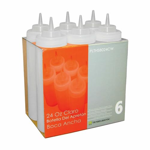 PLTHSB032CW Squeeze Bottle, 32 oz., Wide Mouth, Plastic, Clear, (6 per Pack)