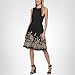 Calvin Klein Women's Sleeveless Round Neck Embroidered Scuba Crepe A-line Knee Length Dress, Black/Gold, 16