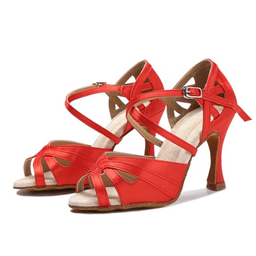 SWDZM Women's Latin Dance Shoes Satin Professional Ballroom Open Toe Professional Dancing Shoes2