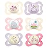 MAM Day & Night – Chupete de silicona (0-6 niñas), pack de 6 chupetes con 3 cajas de viaje