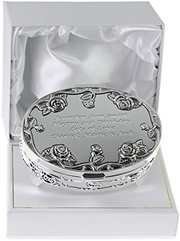 De Walden Girl's 21st Birthday Gift Engraved Silver Plated Rose Trinket Box in a Presentation Box, Birthday Gift for Girls Twenty First 21
