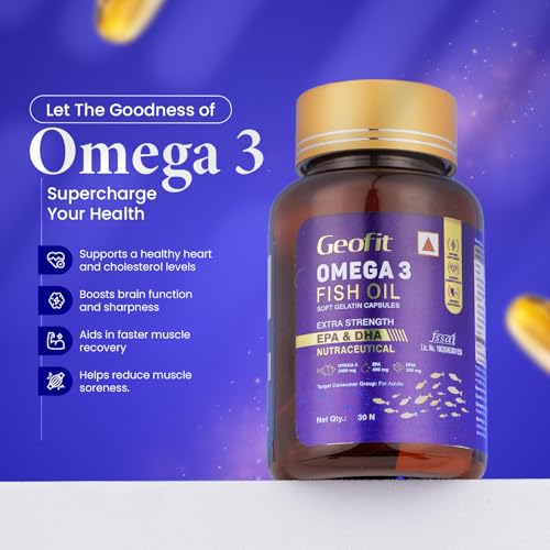 Image of Geofit Omega 3 Fish Oil Capsules 30 Capsules (Pack of 2) | Heart, Brain, Muscle & Joint Health, With EPA & DHA, Safe for Adults