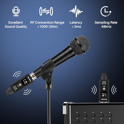 Wireless Transmitter And Receiver For Dynamic Microphones And Music Sources, UHF Wireless XLR Adapter System, 48k Frequency Signal Transmission,USB Recharge Capable, 100 Feet Range