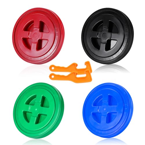 4 Pieces 5 Gallon Bucket Lid with Bucket Lid Opener,Plastic Storage Bucket Leak-Proof Screw Seal Lids,Pet Food Storage Container Lid for Home Paint Storage Buckets