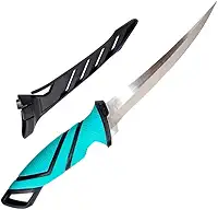 Jaú Pesca Faca Fileteira, 18cm, Aço Inox, Cabo Ergonômico Emborrachado, com Bainha