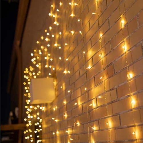 Cortina Com Tonalidade Morno Com Fio Branco De 300 Led Para Diversas Decoração Sendo Totalmente Flex