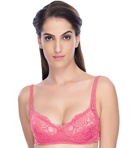 Image of Daisy DEE Women Lace & Net Non-Padded Non-Wired Non-Padded Wireless Full Coverage Regular Fancy Bra - - Cherry
