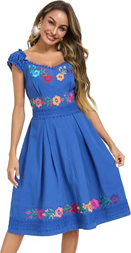 Image of Women's Mexican Dress Embroidered Causal Lace Party Dress