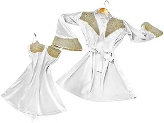 ملابس نوم قميص بالروب ساتان مزين بفرو