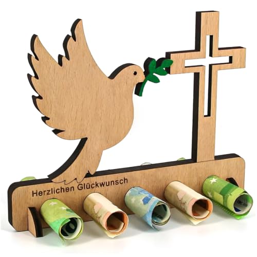 Imagen de JIRVEX Regalo de dinero de madera para comunión y confirmación con cruz y paloma