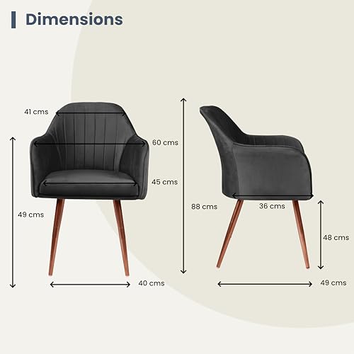 Image of Vergo Plush Velvet Dining Chair, Cushion Seat, Wooden Frame, Metal Legs, Premium Accent Chair for Living Room, Bedroom, Dining Room, Cafe & Restaurant (Black)
