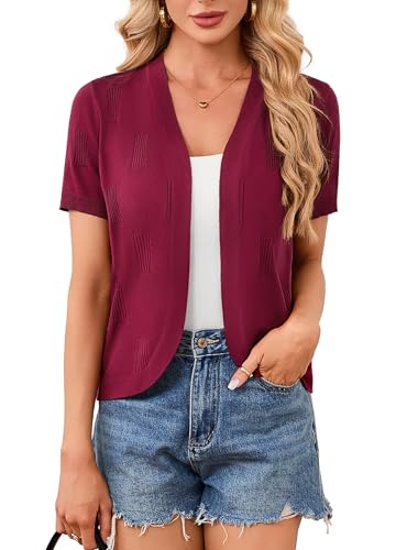 YGJIEGENG Donna Cardigan Estivo A Manica Corta Elegante Con Scollo A V Leggero E Traspirante Con Apertura Frontale A Maniche Lunghe Bolero Cardigan S-2XL, A-rosso, XXL
