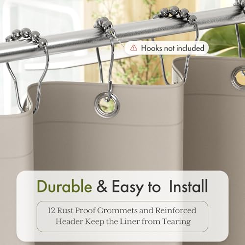 Image of Bathway Shower Curtain Liner, Tan Shower Curtain Liner 72x72 PEVA Waterproof Shower Curtain Liner Plastic with 3 Magnets and 12 Rustproof Metal Grommets, Lightweight Khaki Shower Liner for Bathroom